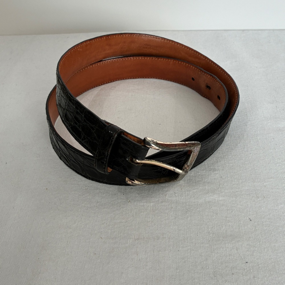 Martin Dingman Bolivian Caiman Crocodile Belt Mens 36 Black Genuine Leather